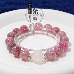 【蜜桃微醺】高貨天然紫馬粉水晶女手鏈款時尚單圈星光粉手串