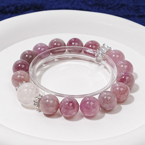 【蜜桃微醺】高貨天然紫馬粉水晶女手鏈款時尚單圈星光粉手串