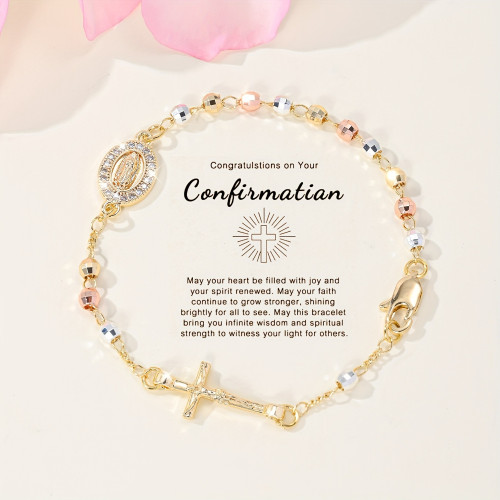 新款流行十字架手鏈氣質彩色高級感輕奢微鑲珠鍊不掉色手飾 新款流行十字架手鏈氣質彩色高級感輕奢微鑲珠鍊不掉色手飾