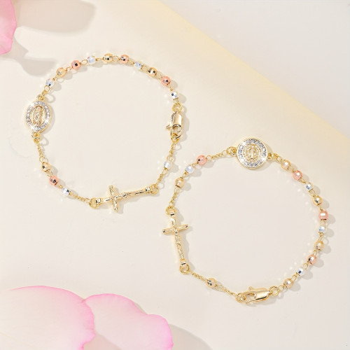 新款流行十字架手鏈氣質彩色高級感輕奢微鑲珠鍊不掉色手飾 新款流行十字架手鏈氣質彩色高級感輕奢微鑲珠鍊不掉色手飾