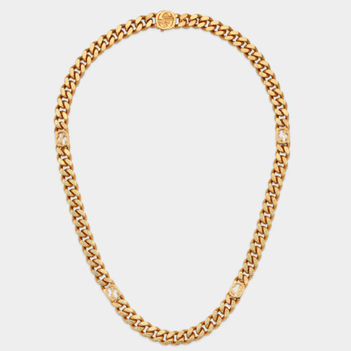 古家雙G互釦標飾雕刻花手鏈個性霸氣經典歐美風車花項鍊男女同款