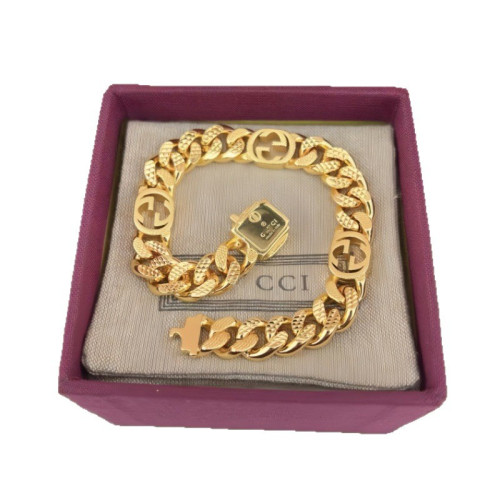 古家雙G互釦標飾雕刻花手鏈個性霸氣經典歐美風車花項鍊男女同款