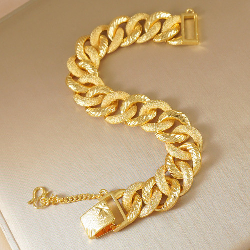 奢華24K鍍金磨砂古巴鏈手鏈女款,嘻哈風格,適合婚禮與日常華麗 奢華24K鍍金磨砂古巴鏈手鏈女款,嘻哈風格,適合婚禮與日常華麗