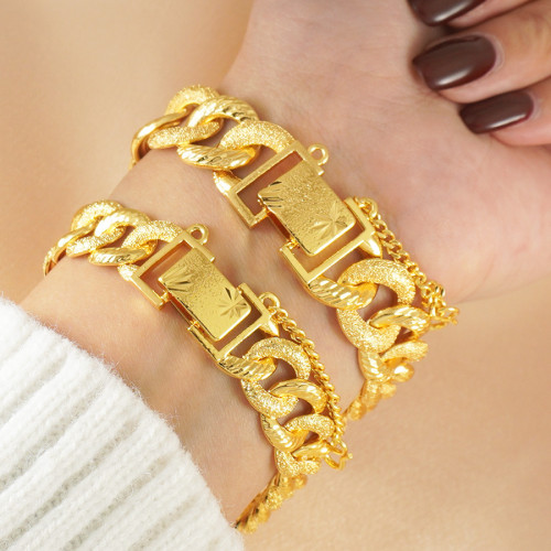 奢華24K鍍金磨砂古巴鏈手鏈女款,嘻哈風格,適合婚禮與日常華麗 奢華24K鍍金磨砂古巴鏈手鏈女款,嘻哈風格,適合婚禮與日常華麗