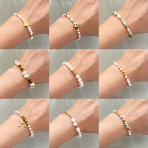 天然淡水珍珠手鏈 復古時尚百搭輕奢高級感鍍18K金鈦鋼手鏈女