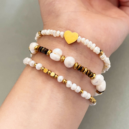 天然淡水珍珠手鏈 復古時尚百搭輕奢高級感鍍18K金鈦鋼手鏈女