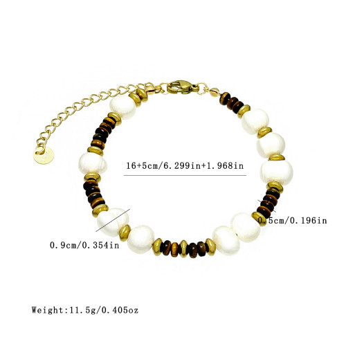 天然淡水珍珠手鏈 復古時尚百搭輕奢高級感鍍18K金鈦鋼手鏈女