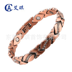 歐美磁石紅銅手鏈超閃鋯石紅銅手鏈交叉紋磁石紅銅手鏈