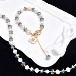 手工天然水晶女式珍珠手鏈項鍊OT釦吊墜手串新中式擺攤