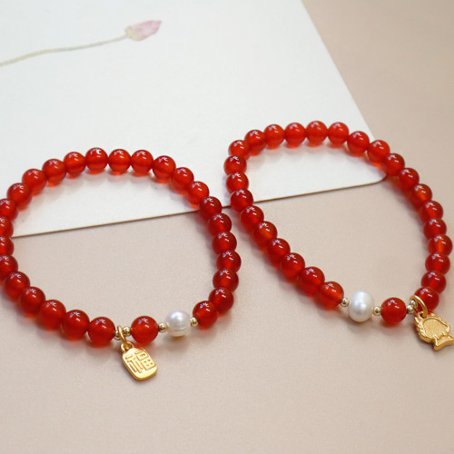 天然紅瑪瑙手鏈女本命年新款手串新年手飾高級感珍珠手飾品 天然紅瑪瑙手鏈女本命年新款手串新年手飾高級感珍珠手飾品