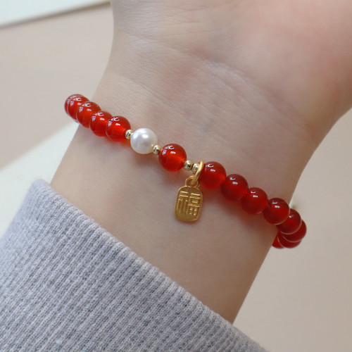 天然紅瑪瑙手鏈女本命年新款手串新年手飾高級感珍珠手飾品 天然紅瑪瑙手鏈女本命年新款手串新年手飾高級感珍珠手飾品