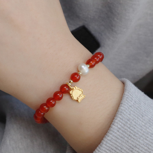 天然紅瑪瑙手鏈女本命年新款手串新年手飾高級感珍珠手飾品 天然紅瑪瑙手鏈女本命年新款手串新年手飾高級感珍珠手飾品