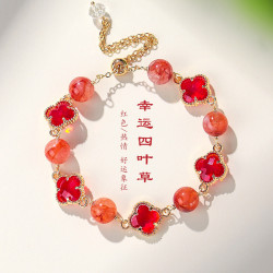 紫水晶四葉草手鏈輕奢感時尚幸運草手鏈手飾高顔值簡約紫水晶手串