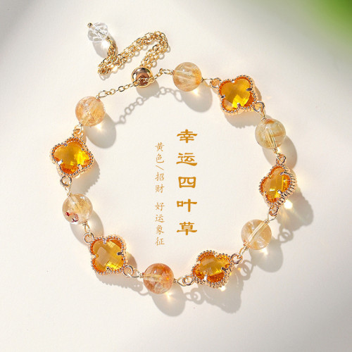 紫水晶四葉草手鏈輕奢感時尚幸運草手鏈手飾高顔值簡約紫水晶手串