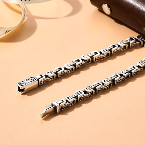 翔栩泰銀六字真言手鏈男貔貅男士手環做舊泰銀飾品百搭手飾品