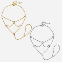 靜俏歐美鋯石連指手鏈輕奢高級感流蘇不鏽鋼手飾飾品小衆設計