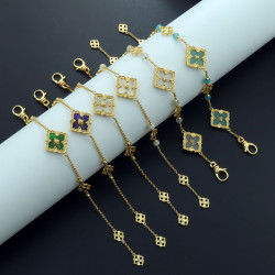 意大利布契四葉草單花三花手鏈女復古宮廷天河石貝母拉絲五花手飾