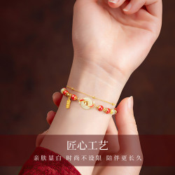 國潮錦鯉平安釦手鏈女新中式仿和田玉紅瑪瑙考研上岸禮物