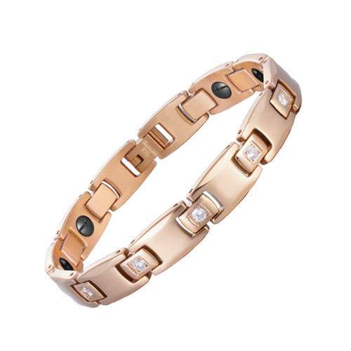 樂而美高檔不鏽鋼飾品鑲鑽鋯石磁石鈦鋼磁性手鏈情侶款