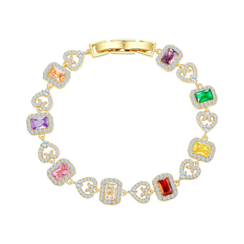 爆款方形彩色鋯石手鏈銅鍍金輕奢高級感百搭滿鑽時尚手鏈女