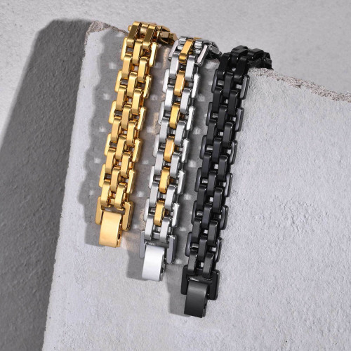 不鏽鋼歐美簡約男士職場精緻寬面錶帶手鏈通勤必備BR-1318