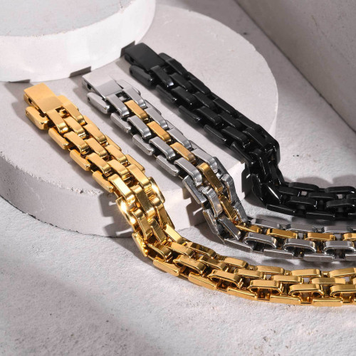 不鏽鋼歐美簡約男士職場精緻寬面錶帶手鏈通勤必備BR-1318