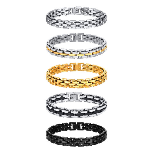 不鏽鋼歐美簡約男士職場精緻寬面錶帶手鏈通勤必備BR-1318