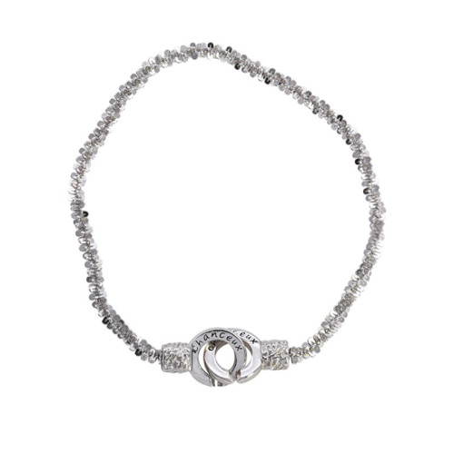 韓版新款s925純銀雙環鎖釦手鏈女時尚個性小衆通勤百搭高級感手串