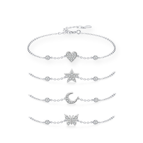 S925純銀輕奢愛心&星星&月亮&蝴蝶手鏈女歐美ins風手飾品