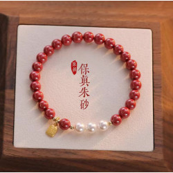 眸之慧原創設計硃砂手串本命年福牌硃砂手鏈女珍珠紫金砂手串禮物