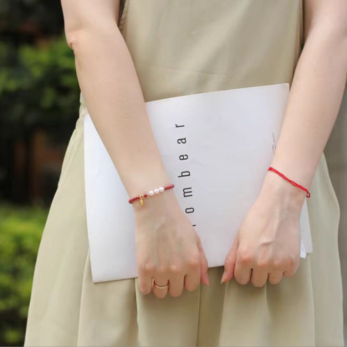 眸之慧原創設計硃砂手串本命年福牌硃砂手鏈女珍珠紫金砂手串禮物
