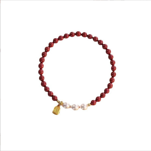 眸之慧原創設計硃砂手串本命年福牌硃砂手鏈女珍珠紫金砂手串禮物