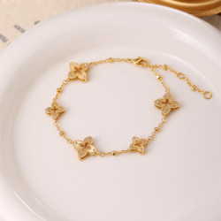 法式氣質簡約百搭花菱形四葉草鏤空十字花鋯石手鏈鍍真金手飾品女