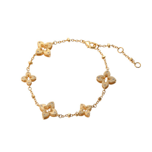 法式氣質簡約百搭花菱形四葉草鏤空十字花鋯石手鏈鍍真金手飾品女