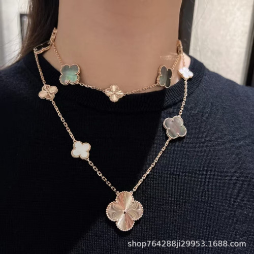高版大小四葉草11+4拼接15花毛衣鏈二合一項鍊輕奢高級高級手鏈