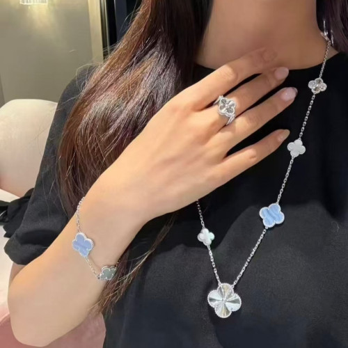 高版大小四葉草11+4拼接15花毛衣鏈二合一項鍊輕奢高級高級手鏈