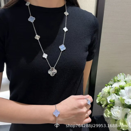 高版大小四葉草11+4拼接15花毛衣鏈二合一項鍊輕奢高級高級手鏈