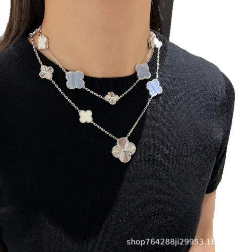 高版大小四葉草11+4拼接15花毛衣鏈二合一項鍊輕奢高級高級手鏈