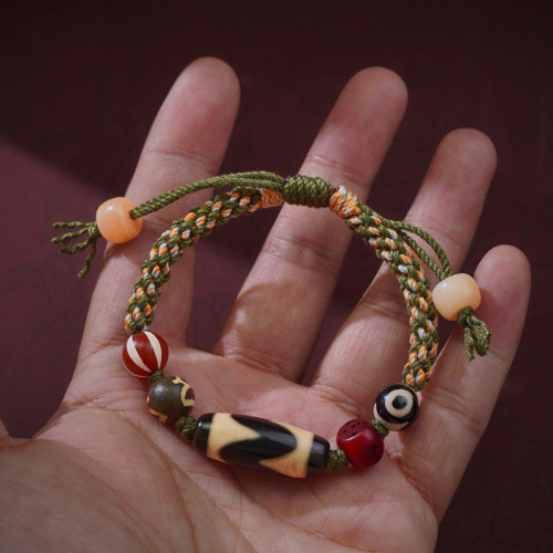 手工編織藏式彩繩天珠瑪瑙三眼配件搭配手繩手串復古文玩民族風