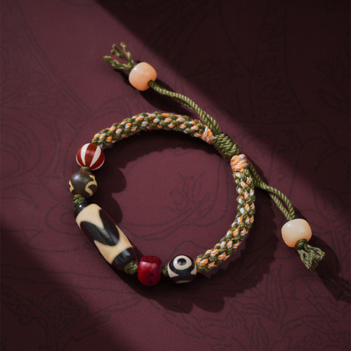 手工編織藏式彩繩天珠瑪瑙三眼配件搭配手繩手串復古文玩民族風