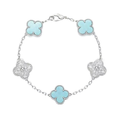 高版本V金四葉草五花幸運草手鏈天然紅玉髓白貝母天然紫玉髓瘦花