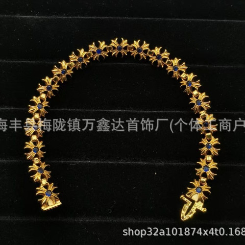 克羅伈金色鑲鑽全十字花手鏈個性霸氣時尚十字架潮人情侶同款手飾