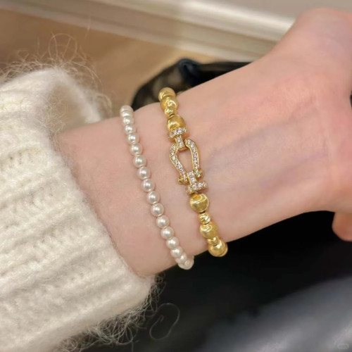 復古鑲鑽貓眼馬蹄釦手鏈女中古風小衆彈力繩手飾手串鏈條貓眼石