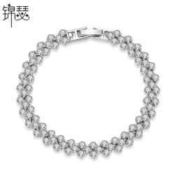 錦瑟 羅馬愛心手鏈歐美時尚鋯石女士手串寶石手鐲禮物手飾