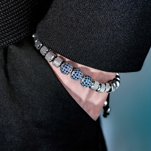 手工編織不鏽鋼手鏈男女手鏈3顆微鑲鑽球手鏈