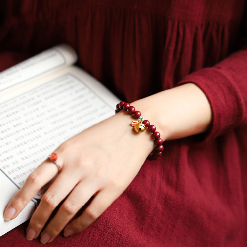高含量硃砂紫金砂手串鈴鐺福牌手鏈女簡約禮品唸珠手串女款手飾