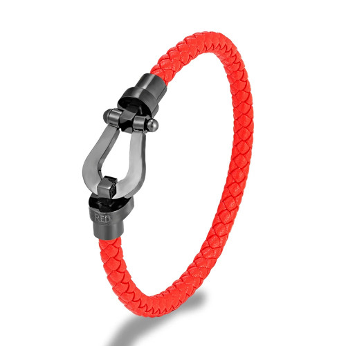 不鏽鋼馬蹄釦編織皮革手鏈 金屬電鍍工藝 多色潮流男女手環