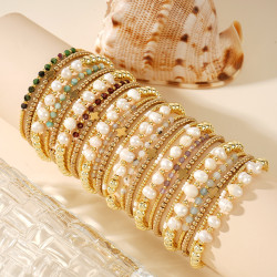 新款鐵膽石金紅綠寶半寶石十字架珠手鏈飾品四件套玉石