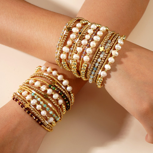 新款鐵膽石金紅綠寶半寶石十字架珠手鏈飾品四件套玉石