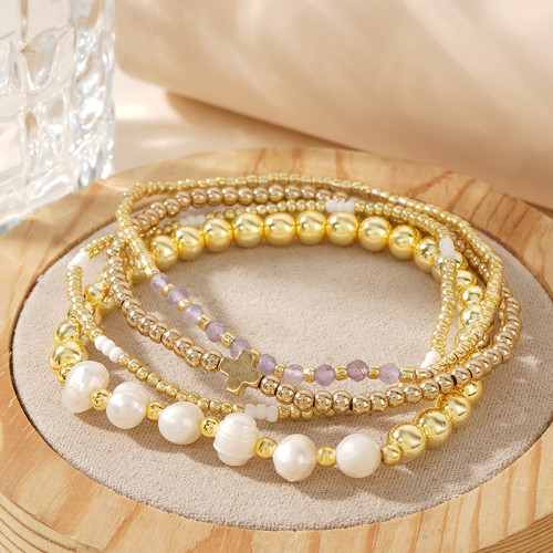 新款鐵膽石金紅綠寶半寶石十字架珠手鏈飾品四件套玉石